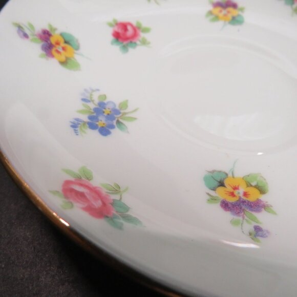 Crown Staffordshire Tea Cup & Saucer fine bone china Rose Pansy Gold Rim - Picture 4 of 16